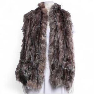 New GORSKI Royal Grade Silver Fox Fur Stole with Pockets! Vest Winter Fur Scarf